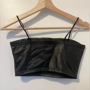 Black PU Leather Stretch Crop Cami